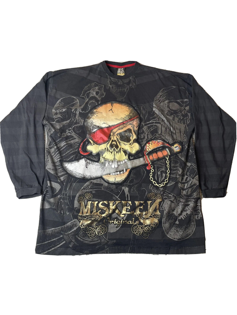 Miskeen Originals Mens T-Shirt Sz 4XL Long Sleeve Skulls Pirate Painted Design